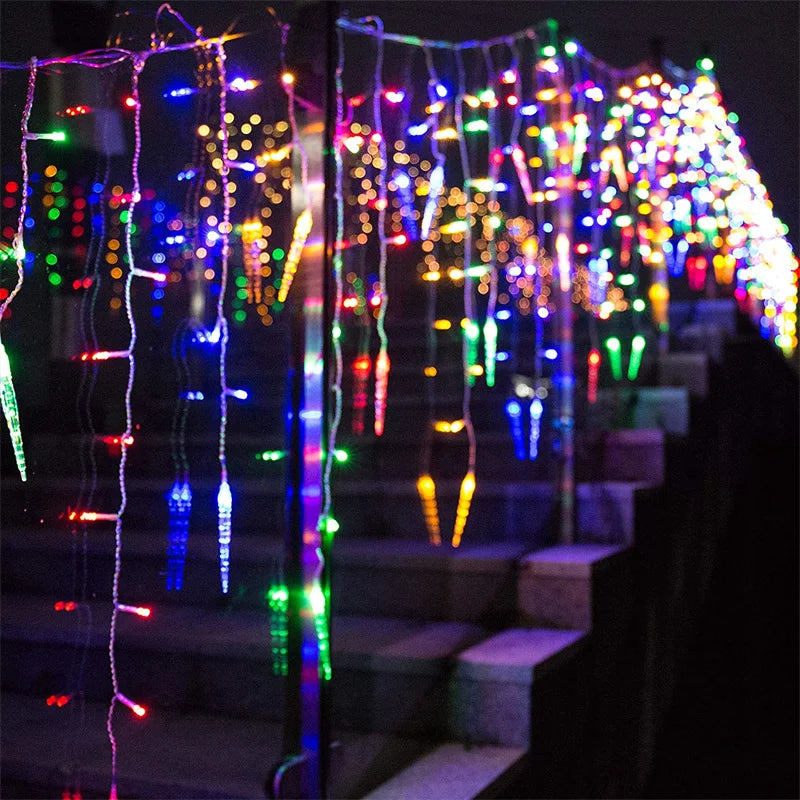 5m-28m Outdoor Christmas Garland LED Curtain Icicle String Lights Fairy Light Droop 0.6-0.8M Mall Garden Street Decorative Light