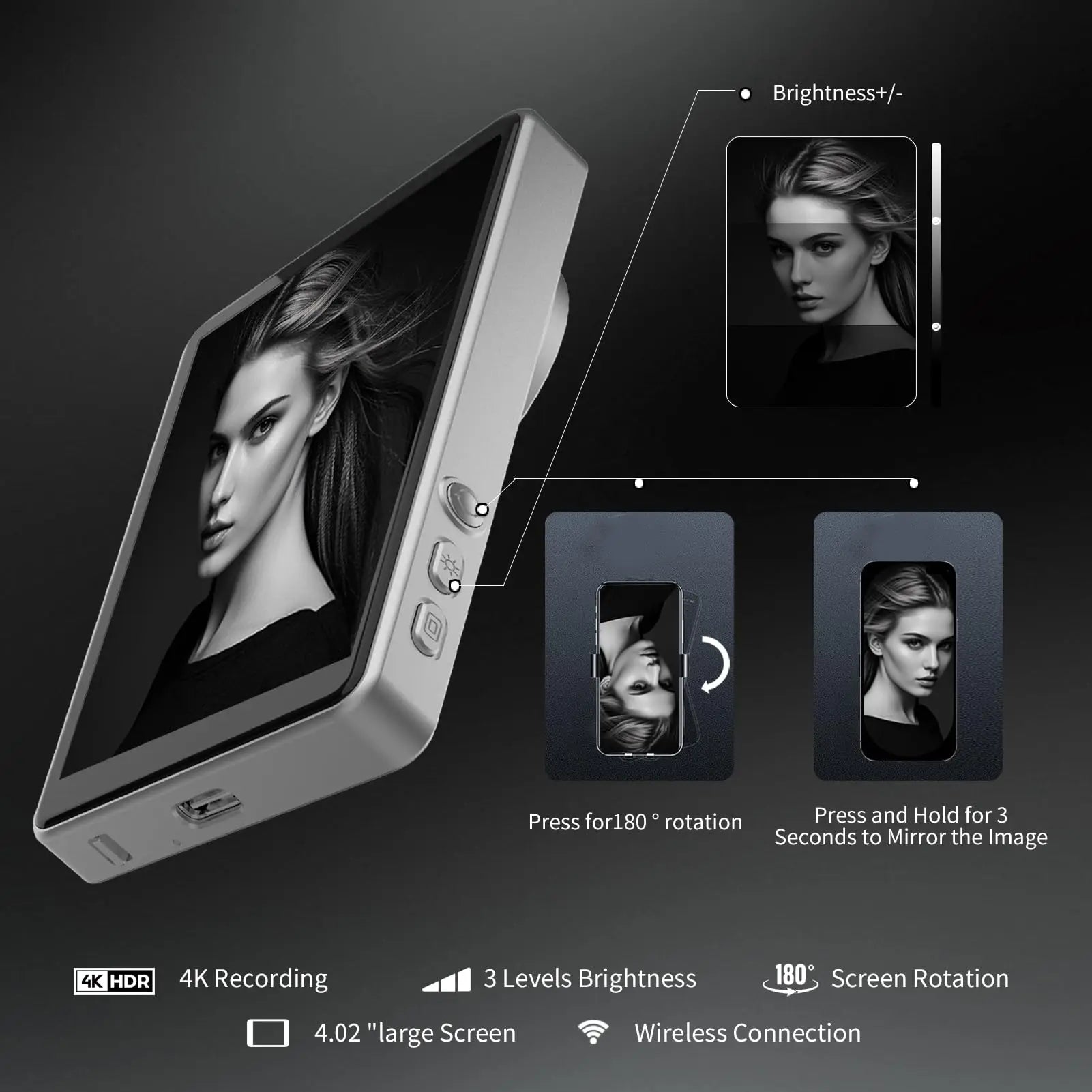 Phone Vlog Selfie Monitor Screen Portable Back Camera Monitor with Magnetic Connection and Remote Control for Selfie Vlog Live