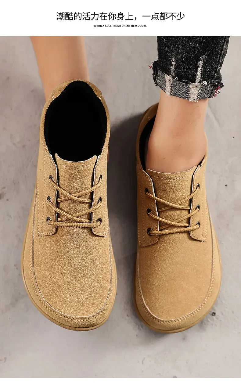 Men Suede Casual Wide Toe Shoes Beige Thick Soled Lace Up Walking Shoes Also Suitable for Designer Retro Style Denim Boot Sizes