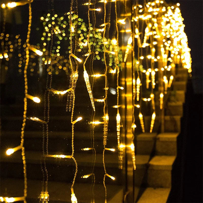 5m-28m Outdoor Christmas Garland LED Curtain Icicle String Lights Fairy Light Droop 0.6-0.8M Mall Garden Street Decorative Light