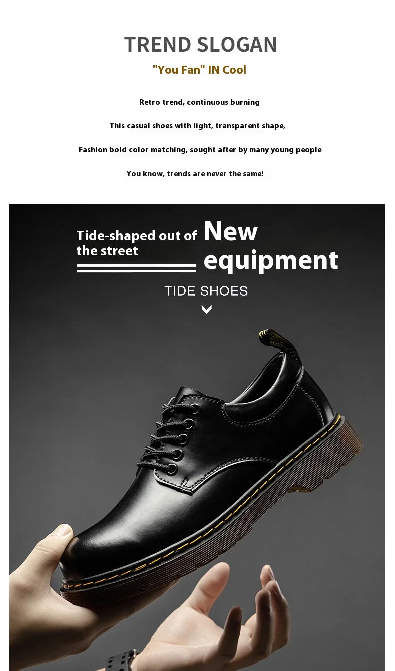 Men's casual leather low-top heightening large-head work boots breathable versatile British cow tendon sole derby shoes