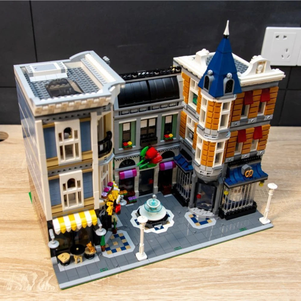 Creative Expert Brick Bank Cafe Corner Model MOC Street View House Building Blocks Toys Pet Book Shop Town Hall Downtown Diner