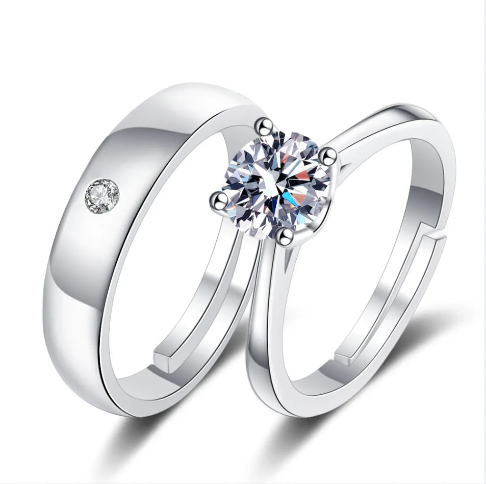 2Pcs 925 Sterling Silver Couples Ring Sets Light Polishing Simple Ring for Woman Man Classic Wedding Fine Jewelry Circle - You Offer