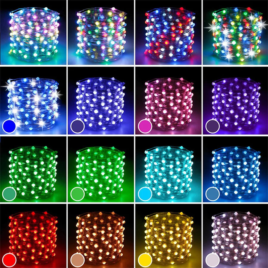 20M 200LEDs Smart App Control Christmas Tree String Light Outdoor USB Remote BT RGB Fairy Lights Garland for Wedding Party Decor