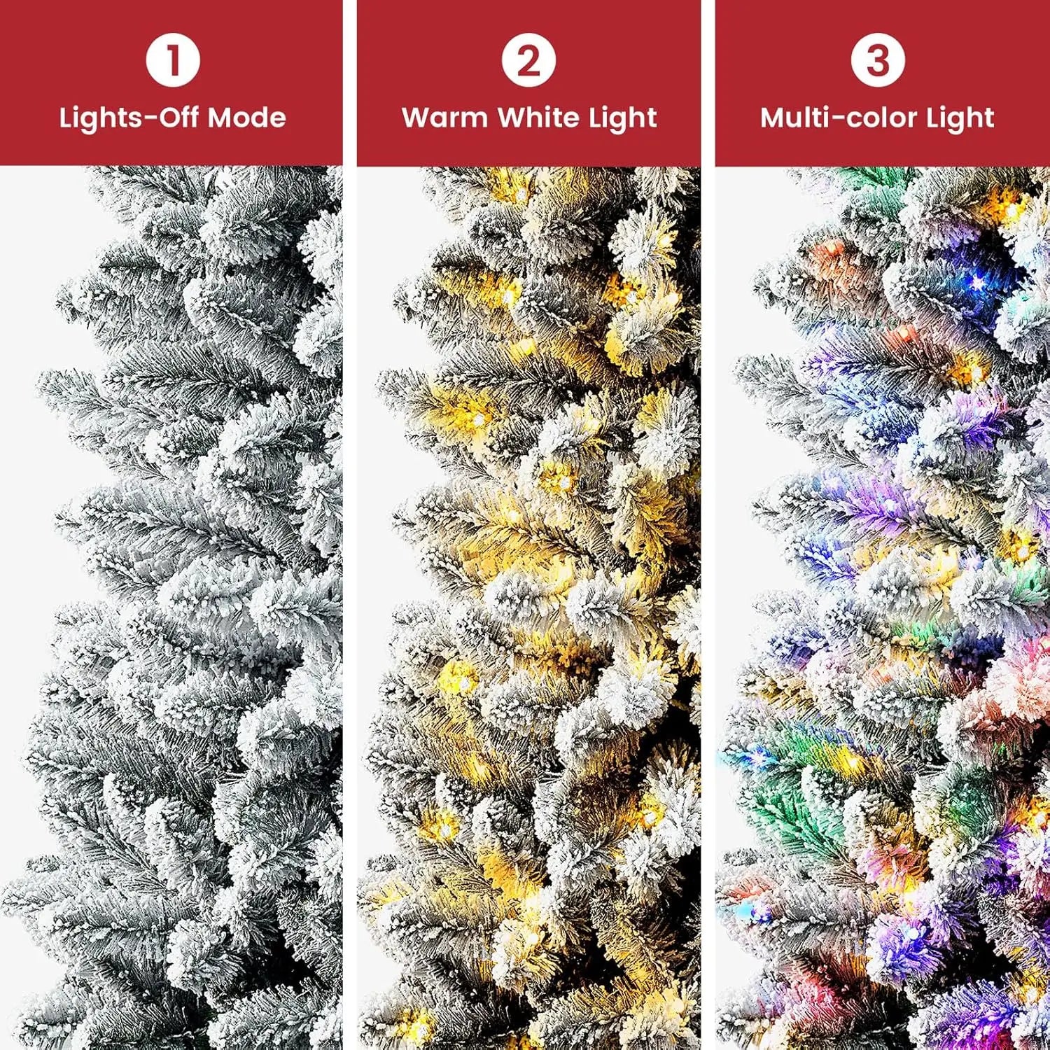 7ft Flocked Pencil Christmas Tree, Artificial Xmas Tree with Warm White & Multi-Color Lights, Remote Control