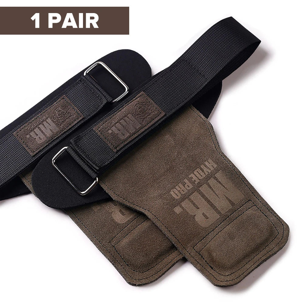 Cowhide Lifting Straps Grips Gym Fitness Sport Gloves Anti-Skid Pads For Deadlift Workout Strength Training