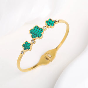 Simple Stainless Steel White Shell Five Leaf Flower Bangle Classic Clover Wrist Jewelry Luxury for Woman Party Jewelry Gift - You Offer