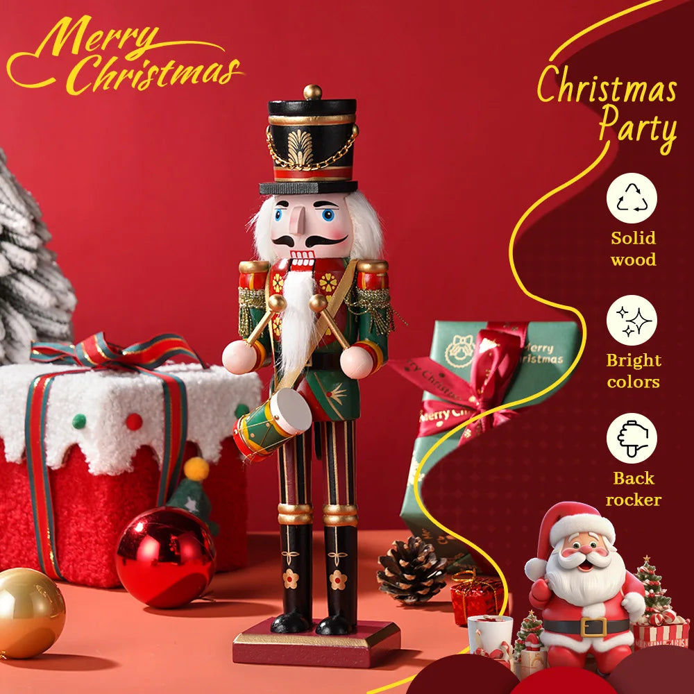 30cm Nutcracker Handmade Soldier Puppet Wooden Model Doll Christmas Tree Ornament Home Table Decoration
