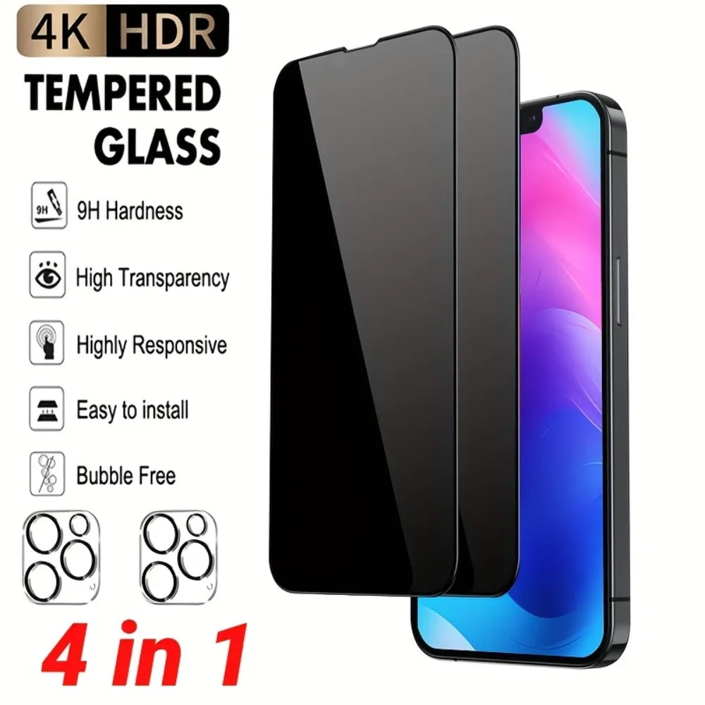 2+2Pcs Black Privacy Screen Protector for iPhone 12 13 15 16 Pro Tempered Glass for iPhone 11 14 Pro 15 16 14 Plus Glass