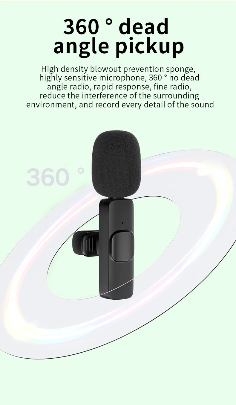 New Wireless Lavalier Microphone 2in1 Portable Audio Video Recording Mini Mic for iPhone Android Live Broadcast Gaming Phone Mic