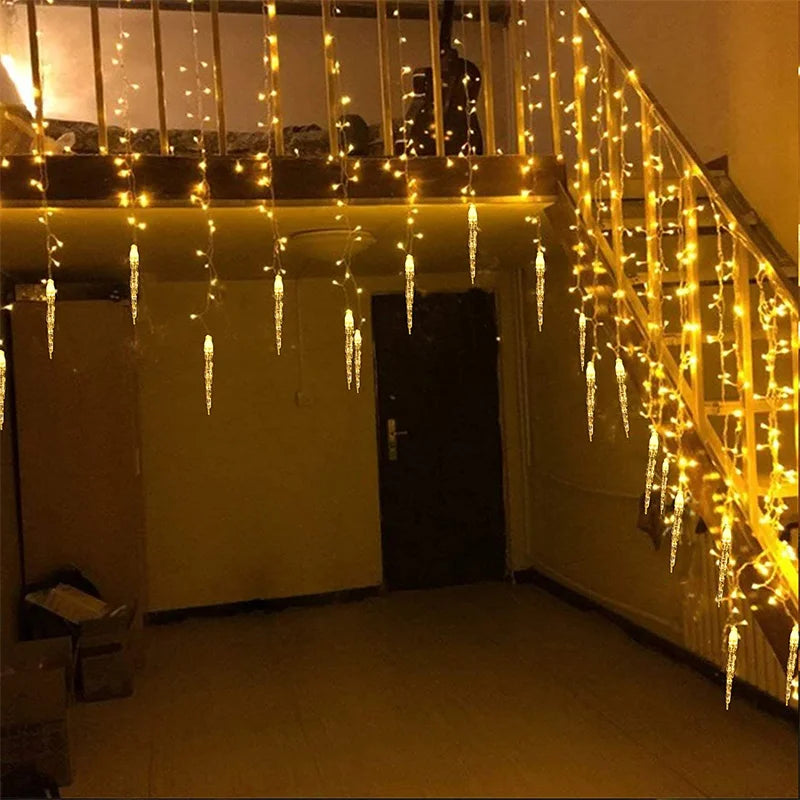 5m-28m Outdoor Christmas Garland LED Curtain Icicle String Lights Fairy Light Droop 0.6-0.8M Mall Garden Street Decorative Light