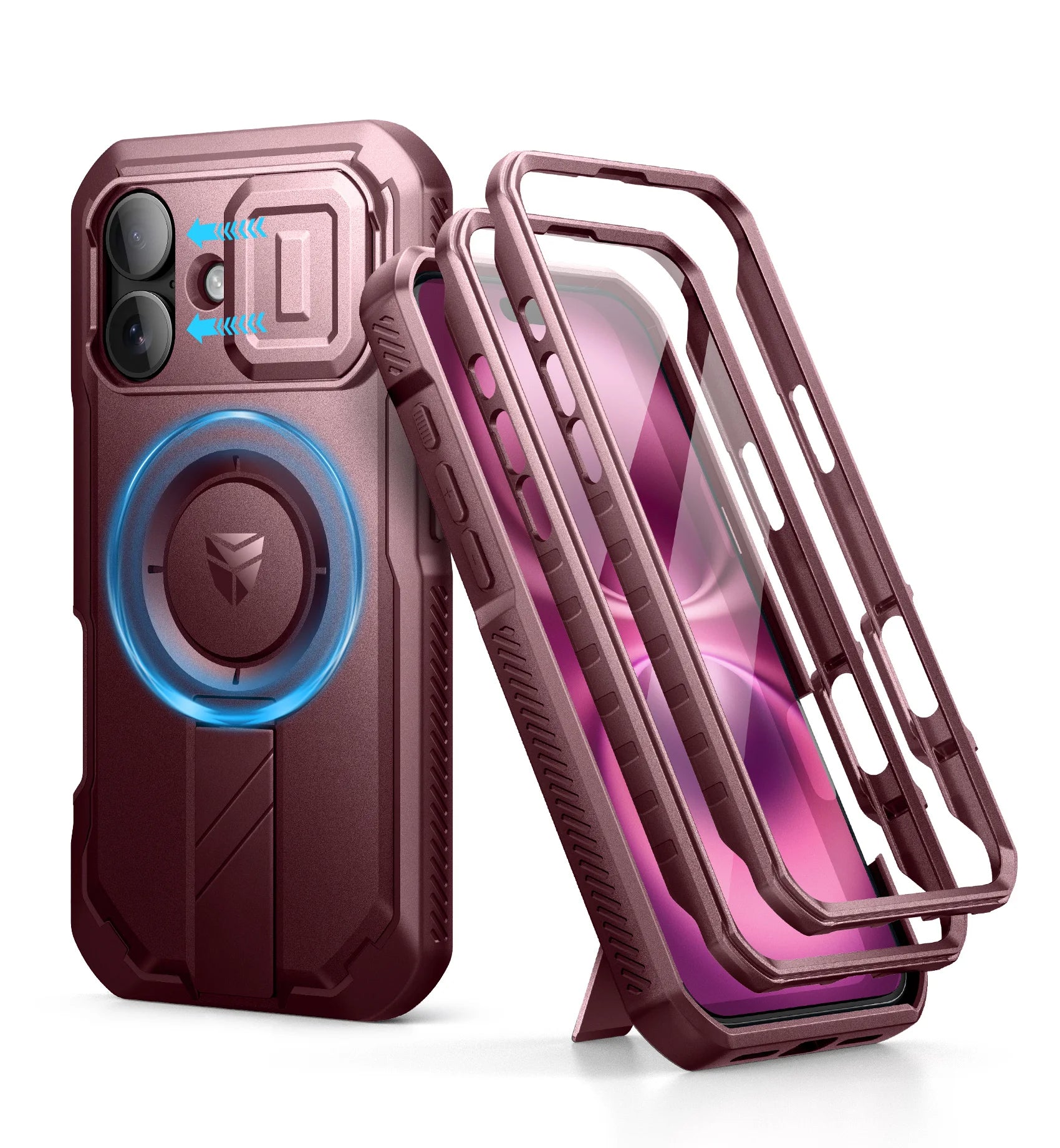 For iPhone 16 Case Kickstand Compatible with MagSafe Shockproof Bumper Cases with Slide Camera Cover  Built-in Screen Protector