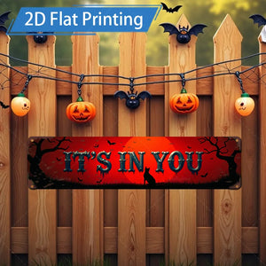 1pc 8x12inch Metal Sign Haunted Cross Halloween Sign - Spooky Pumpkin & Bat Decor for Yard