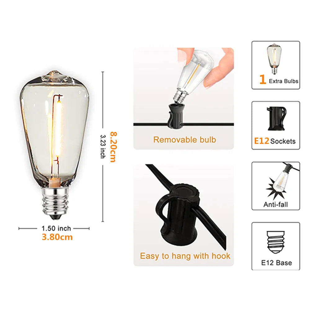 ST38 Globe Outdoor LED String Lights Plastic Shatterproof Bulbs Waterproof Patio Lights for Garden Outside Backyard Porch