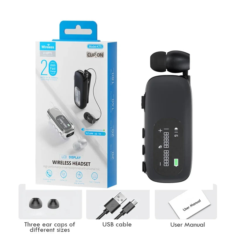 K75 Business Earphones Hands Free Bluetooth V5.4 LCD Display Wireless Earphones for Call and Cycling Noise Reduction Earphones