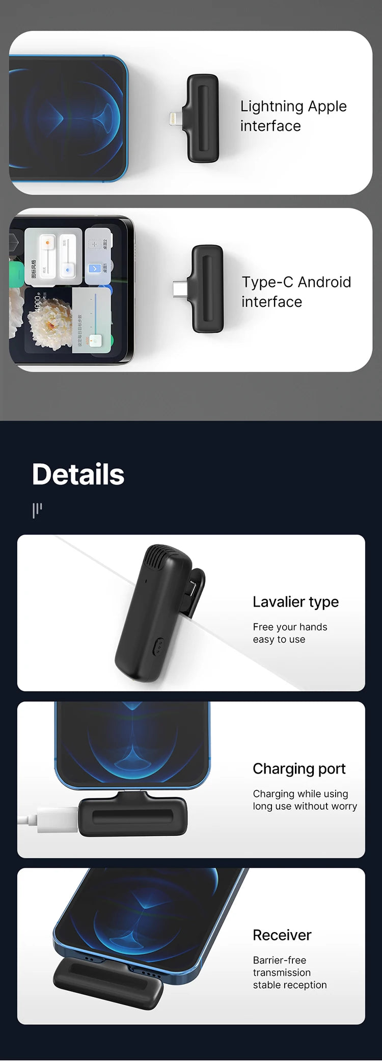 Ulanzi J12 Wireless Lavalier Microphone Audio Video Recording Mini Mic Plug Play For Smartphone Android iPhone Live Broadcast