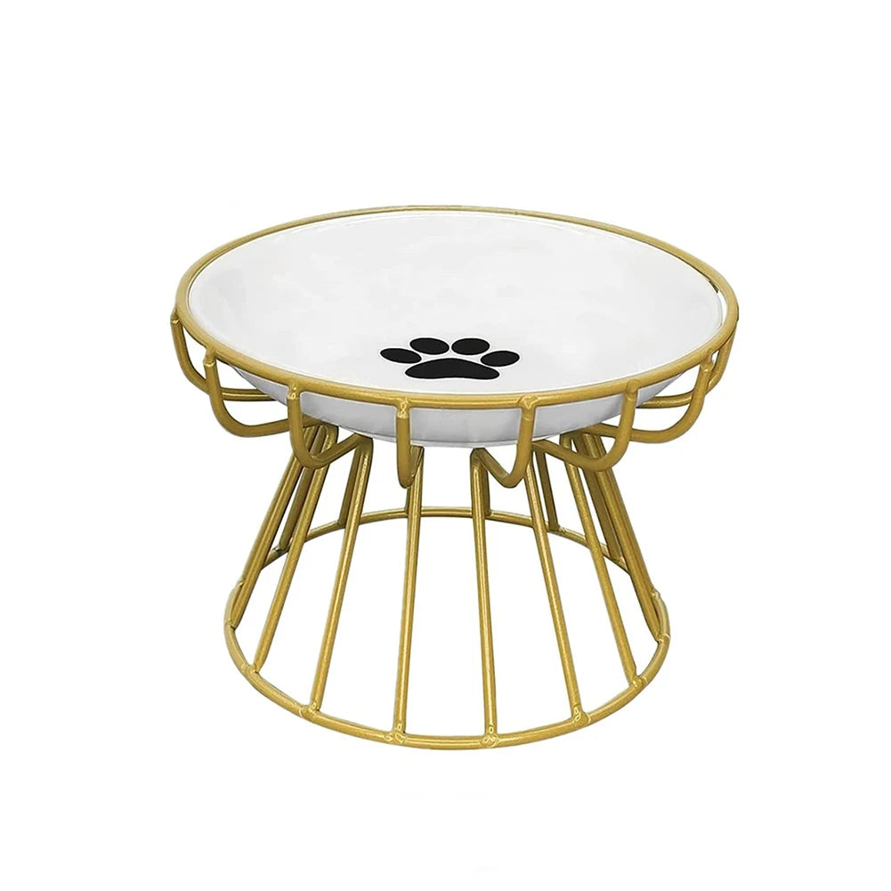 2024 New Pet Ceramic Bowl Iron Rack Cat Food Snacks Canned Plate Anti-Black Chin Anti-Turning Water Does Not Leak Easy To Eat