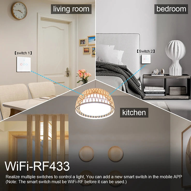 EU Smart Switches 1/2/3Gang Tuya Wifi Touch Light Switch Wall Sensor Switches Smart Life For Alexa Google Home 433RF Remote