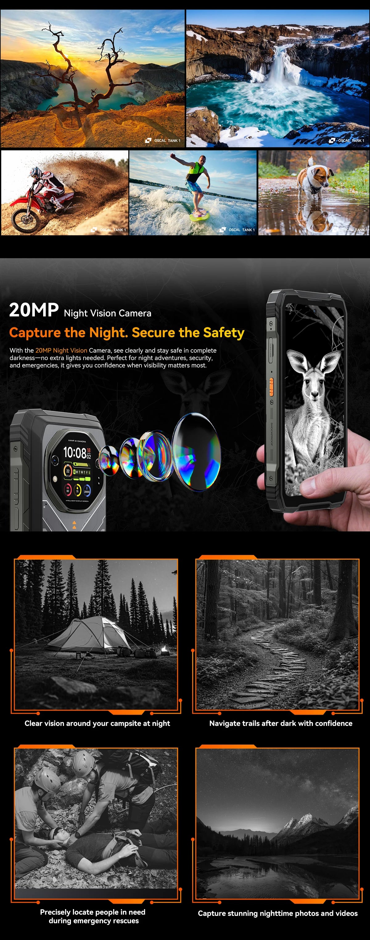 Blackview OSCAL TANK 1 Outdoor 5G Rugged Smartphone,20000mAh Battery, 6.78" 120Hz FHD+ Display, 16GB+512GB, 64MP+50MP Camera
