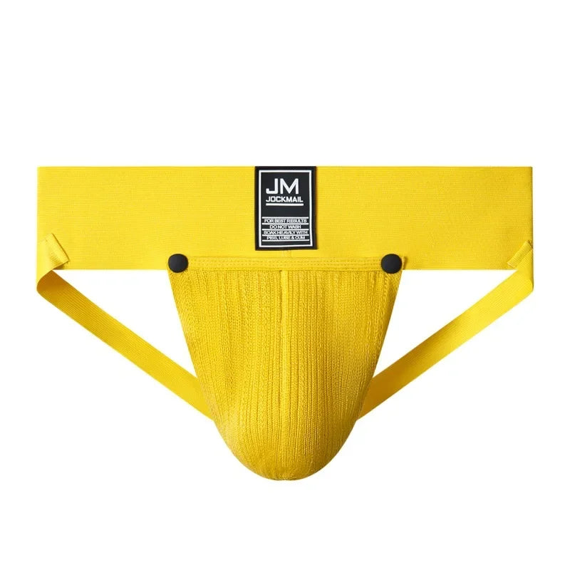 Open Front Men Jockstrap Briefs Athletic Supporter,3" Waistband Detachable Pouch Breathable Workout Sport Underwear Gay Thongs