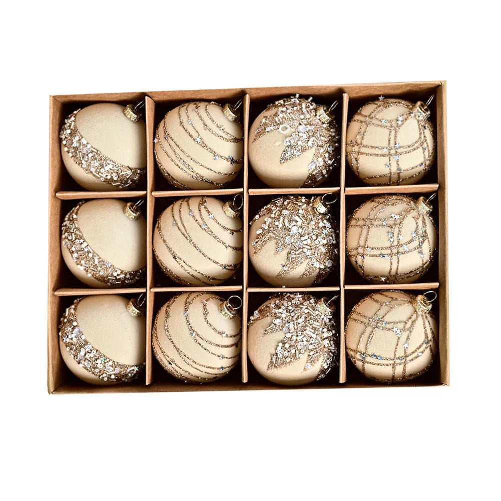 6CM 12PCS Premium Flocking Velvet Diamond Sequin Christmas Ball Window Hanging Home Christmas Decoration