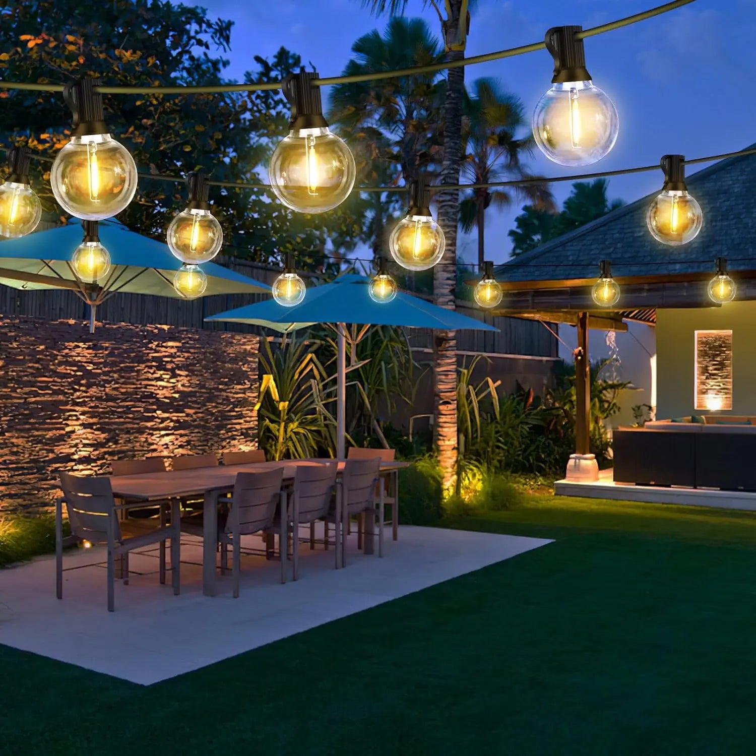 30M/15M/9M LED G40 Globe String Lights Outdoor, Plastic IP65 Waterproof Bulbs For Christmas Party Garden Decorative Garland Lamp