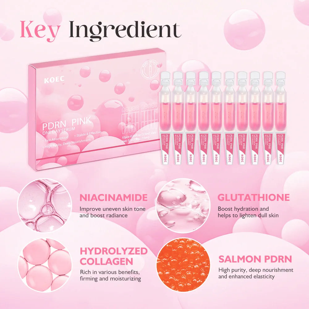 10Vials/Box PDRN PINK ONE DAY SERUM Firming Hydrating Ampoule Smoothing Skin Oil Control Pore Refining Skin Rejuvenation Essence
