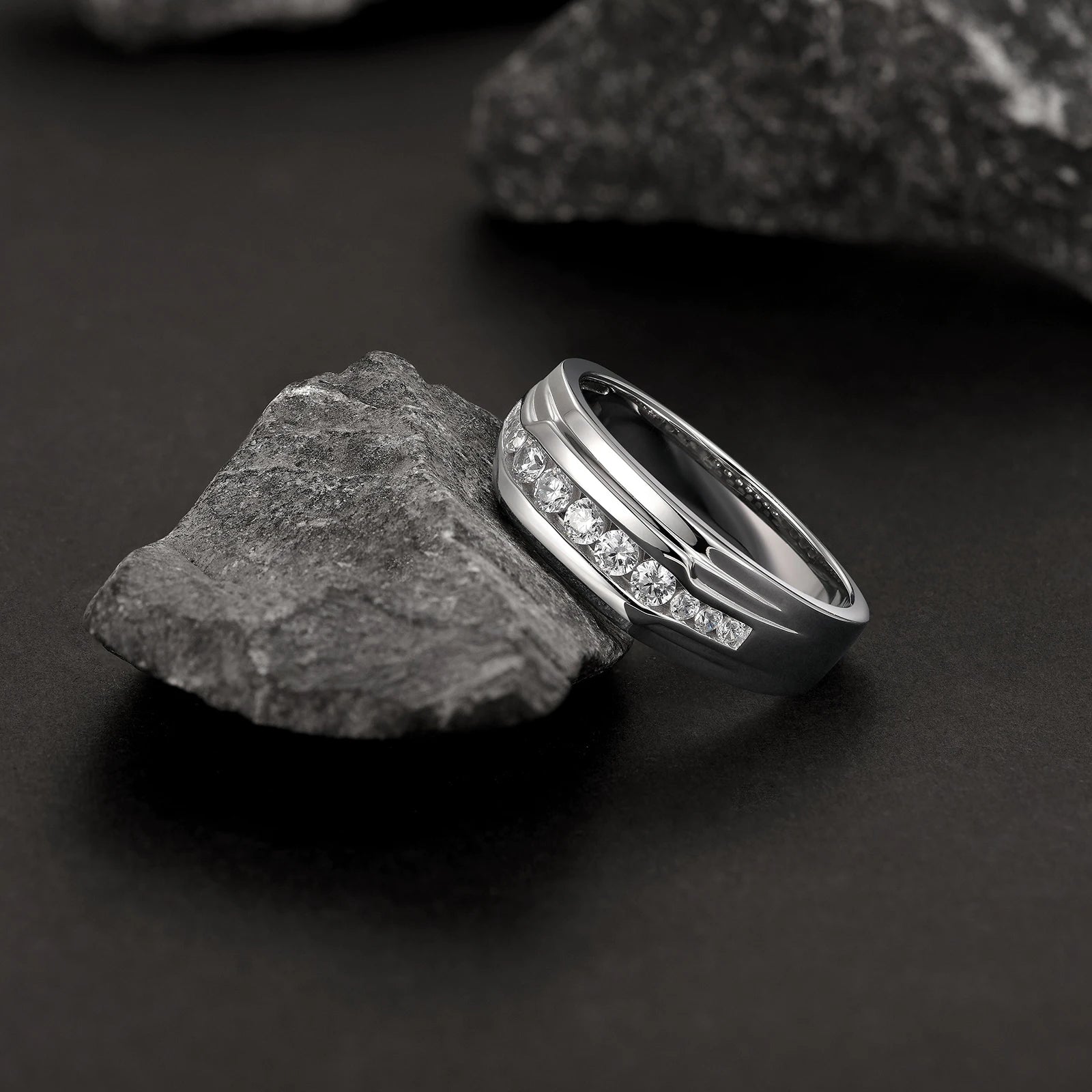 Newshe Full Moissanite Wedding Band for Men 925 Sterling Silver Engagement Rings Pave Round Eternity Promise Ring Size 7-13 - You Offer