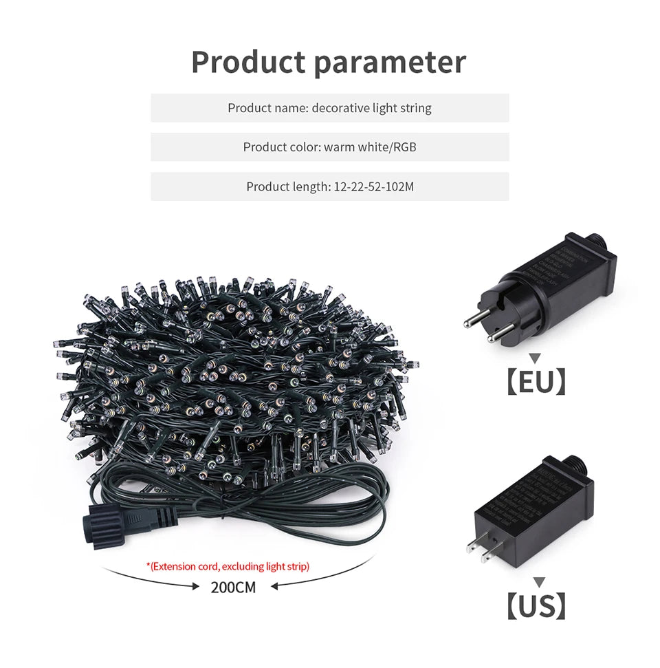 110V 220V LED Christmas Lights Fairy Garland String Light 10M- 100M EU / US Plug For Outdoor Garden Holiday New Year Party Decor