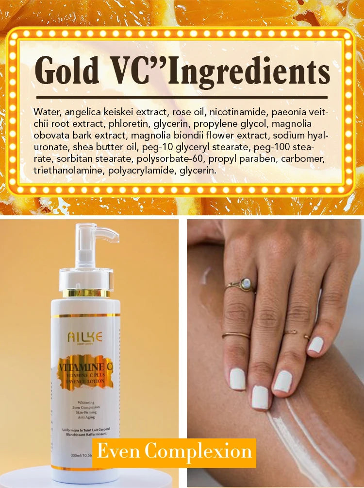 AILKE Lightening Body Cream, With Vitamin C, Hyaluronic Acid, Shea Butter, Reduce Black Spots, Even Skin Tone, Hydration Lotion