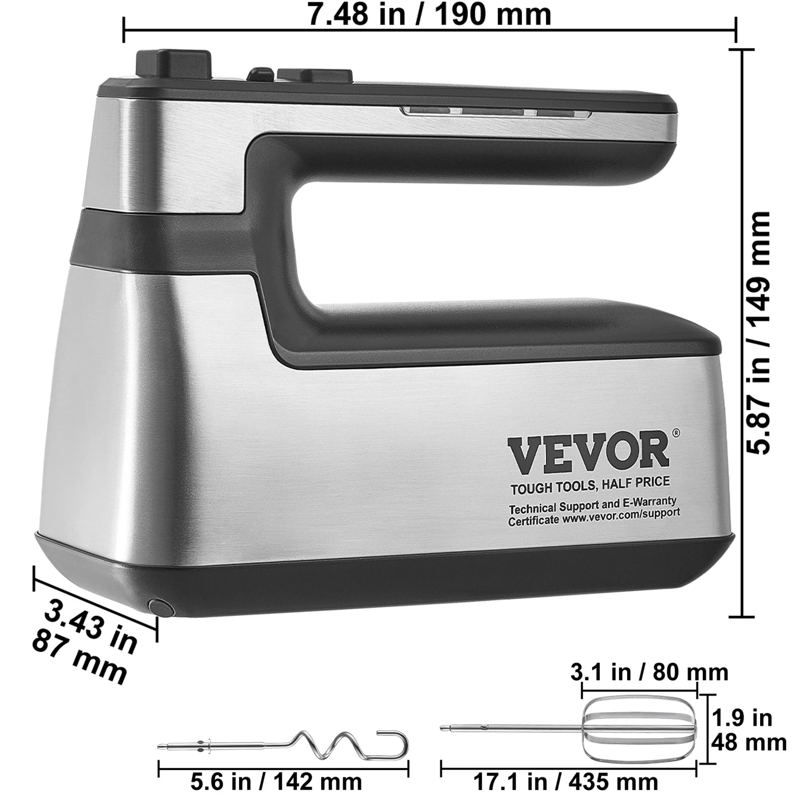 VEVOR Cordless Electric Hand Mixer Continuously Variable Electric Handheld Mixer Baking for Whipp Mixing Egg Cookie Cake Cream - You Offer