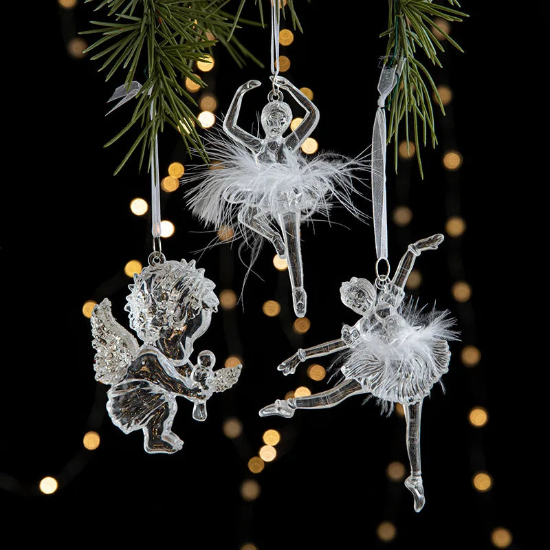 Christmas Ice Crystal Pendants, Christmas Tree Decorations, Transparent Acrylic Angels, Luxury Decorations, Scene Setting Props