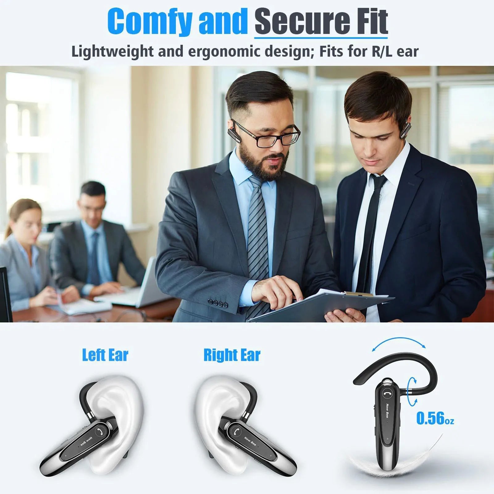LC-B45 Bluetooth 5.0 Headset Single In-Ear Wireless Earphone Hands-Free with Mic CVC8.0 Noise Cancelling Talk For Driving
