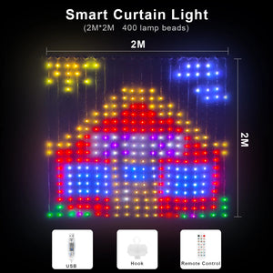 Smart Curtain USB RGB Christmas Fairy Lights 400LEDs Music Mode Programmable Bluetooth App Control LED String DIY Text Pattern