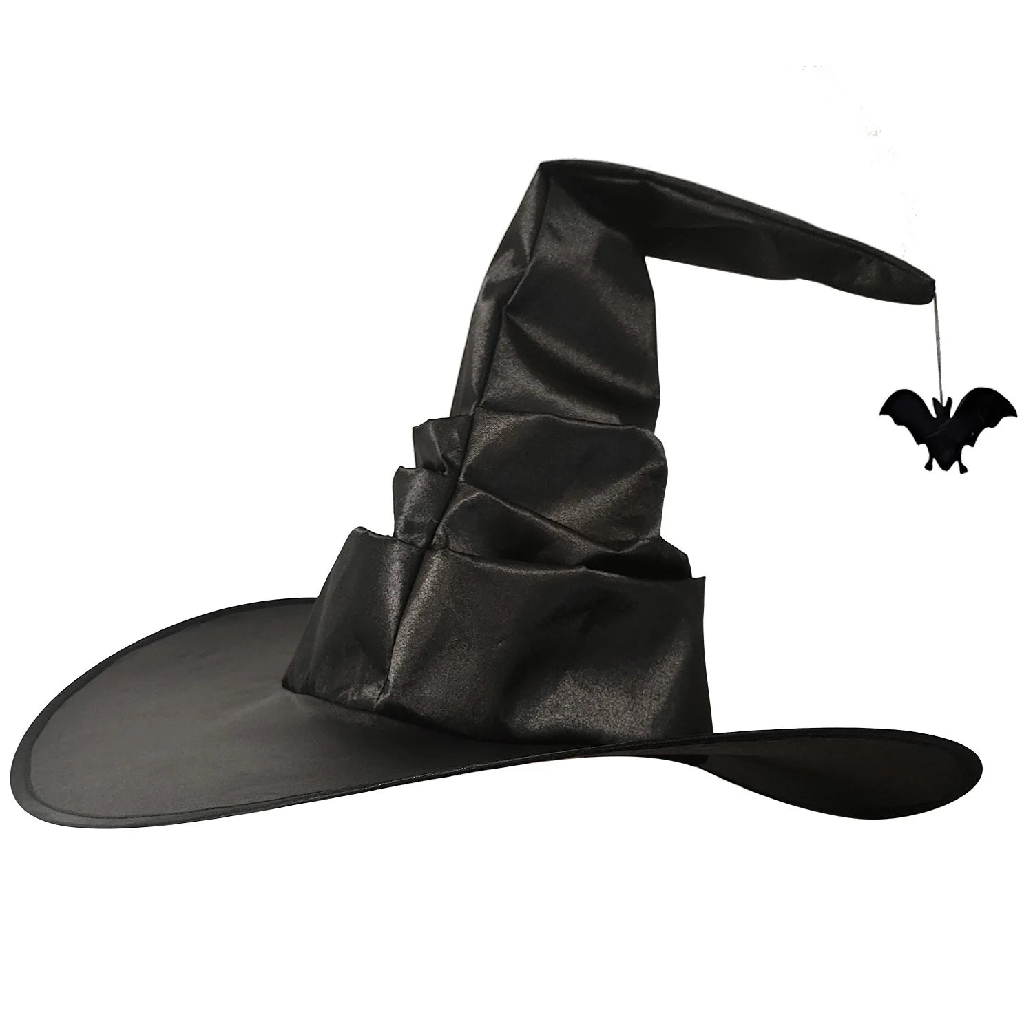 Black Witch Hat Halloween Folds Wizard Party Cosplay Costume Headgear Devil Cap Props Decoration Supplies for Adult Women Men