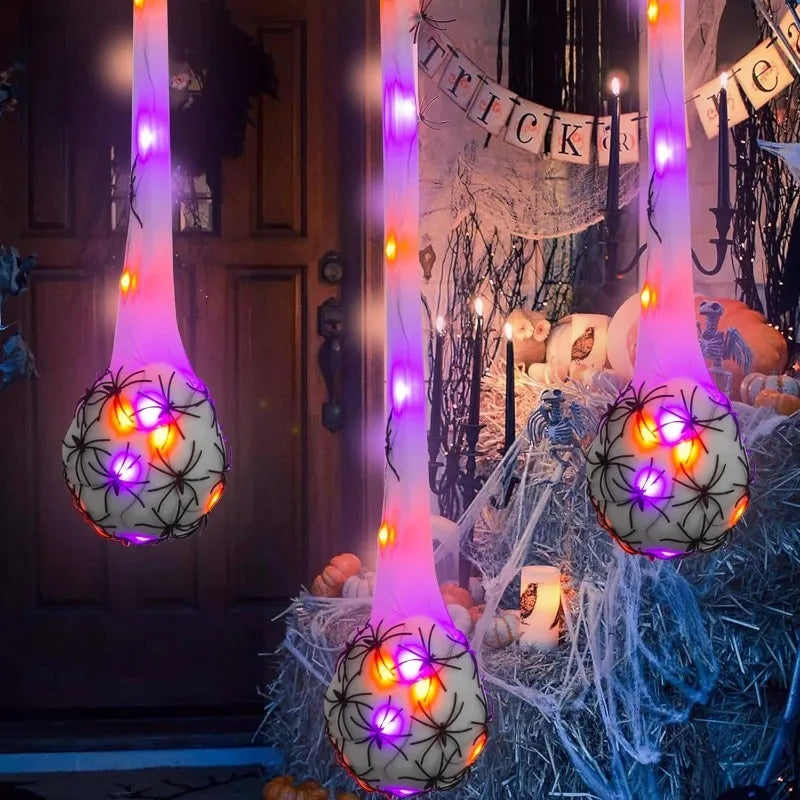 Halloween Glowing Spider Egg for Porch Lawn Wall Hanging Light-up Web Prop Creepy Spooky Party Outdoor Halloween Decoration
