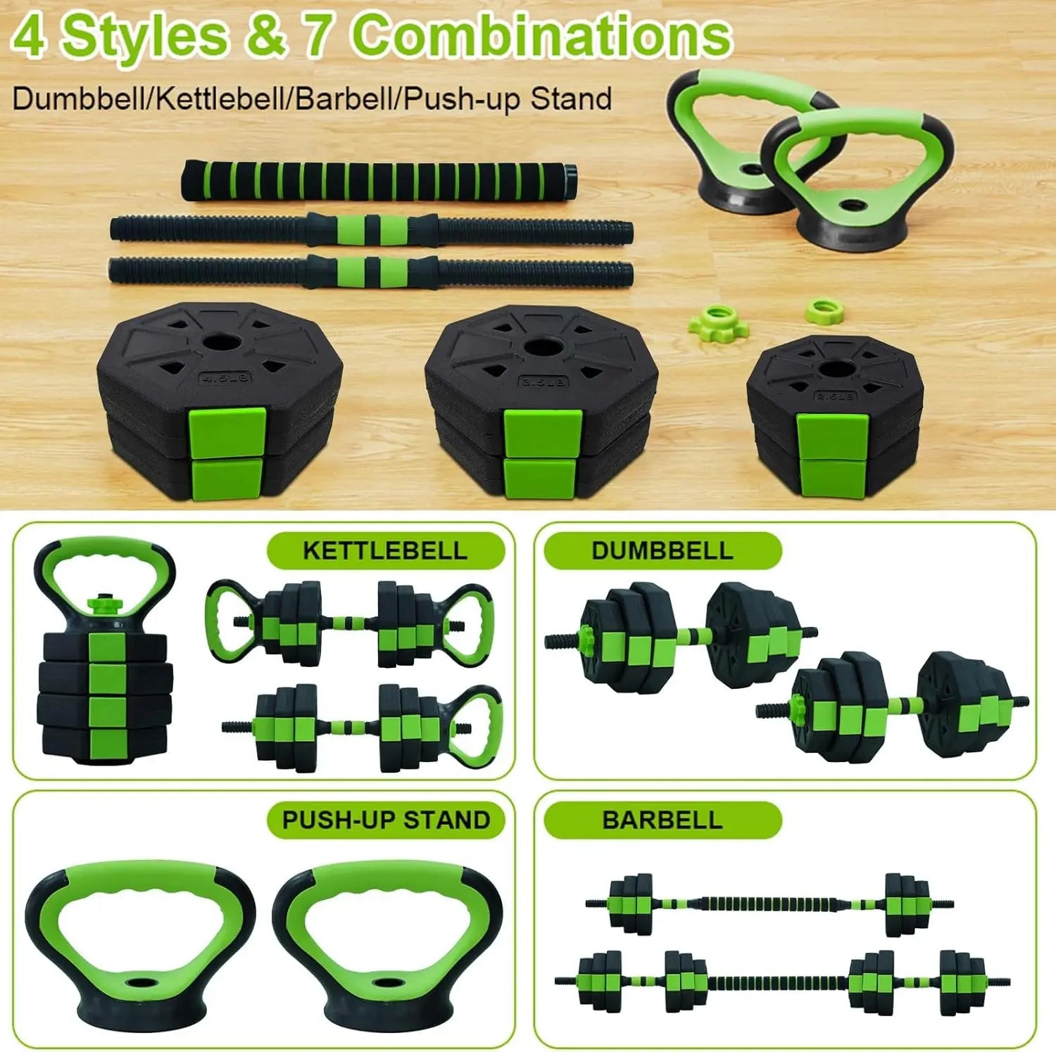 66lbs/88lbs Weight 4 in 1 Adjustable Kettlebell Set Dumbbell Set Used as Kettlebells Barbell Push up Stand for GYM Home - You Offer