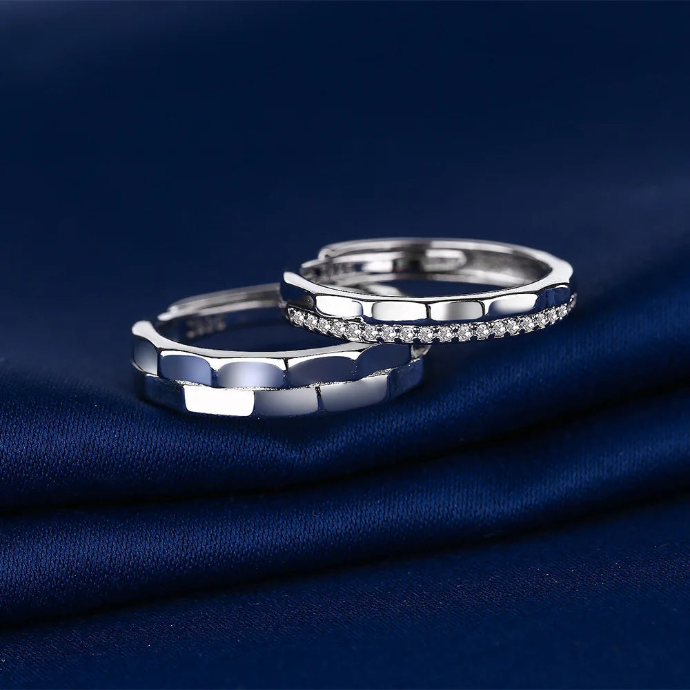2Pcs 925 Sterling Silver Couples Ring Sets Light Polishing Simple Ring for Woman Man Classic Wedding Fine Jewelry Circle - You Offer