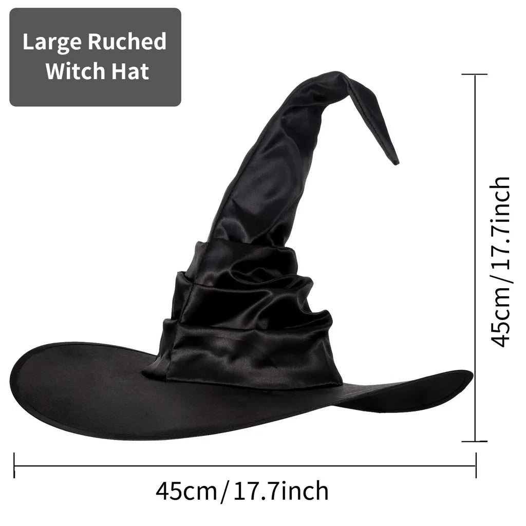 Black Witch Hat Halloween Folds Wizard Party Cosplay Costume Headgear Devil Cap Props Decoration Supplies for Adult Women Men