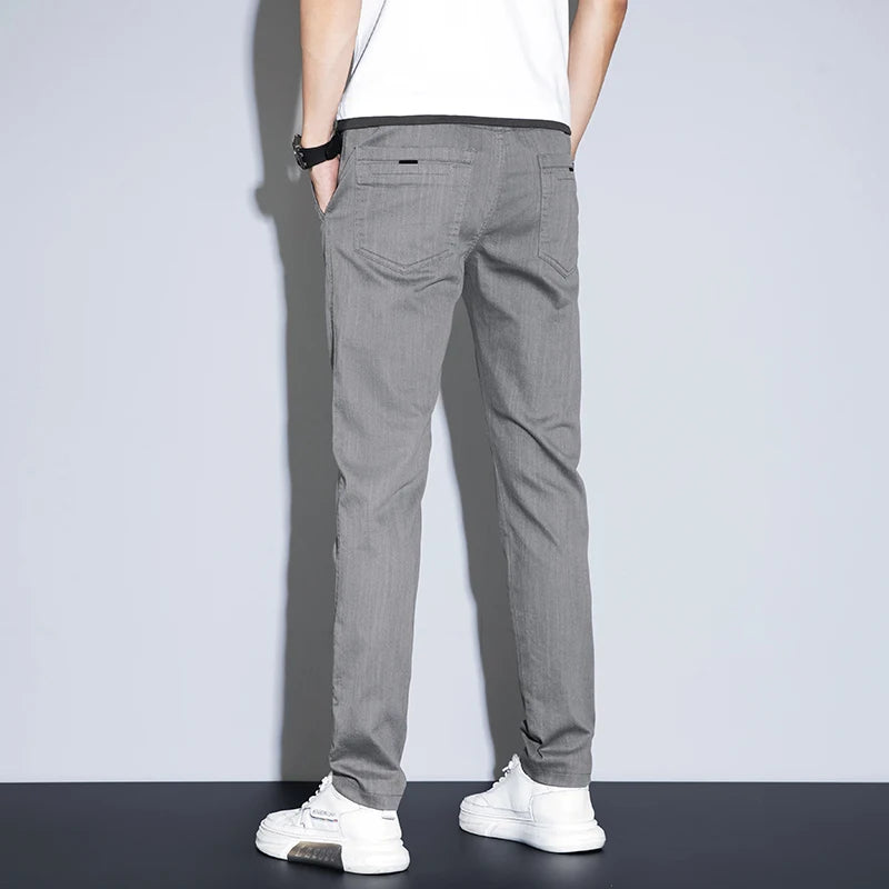 Spring Summer Classic Men's Casual Pants Stretch Slim Business Cotton Trousers Fashion Zippered Pocket Thin Men Pants Korean - You Offer