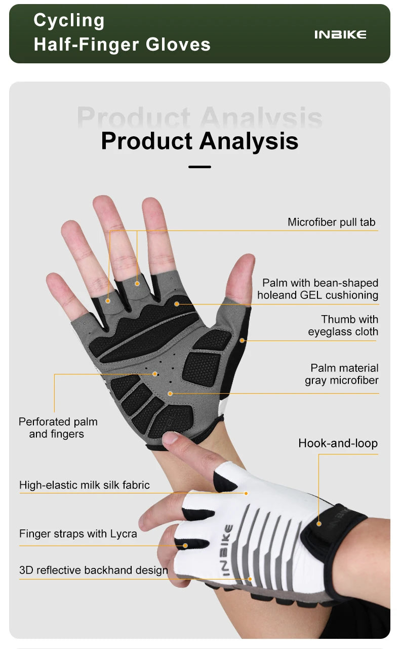 INBIKE Shockproof GEL Pad Cycling Gloves Half Finger Sport Gloves Men Women Summer Bicycle Gym Fitness Gloves MTB Gloves IF239