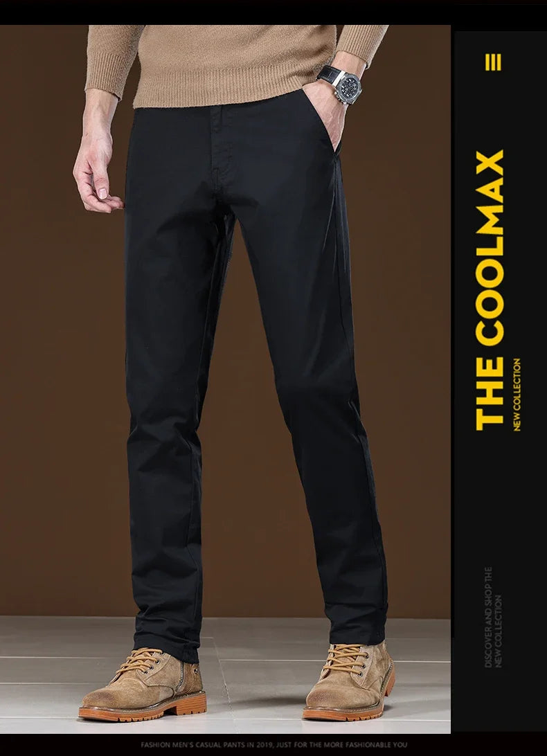 Winter Fleece Men's Casual Pants Business Straight Thick Warmth Fashion Velvet Trousers Classic Solid Color Slim Plush Pants