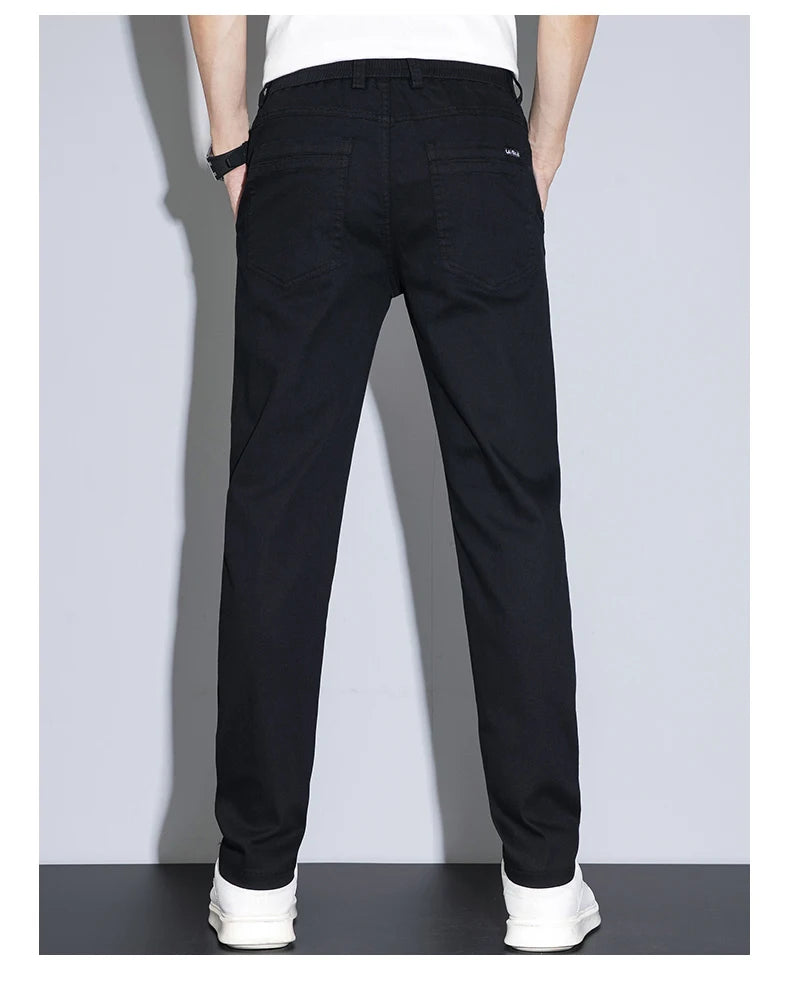 Spring Summer Classic Men's Casual Pants Stretch Slim Business Cotton Trousers Fashion Zippered Pocket Thin Men Pants Korean - You Offer