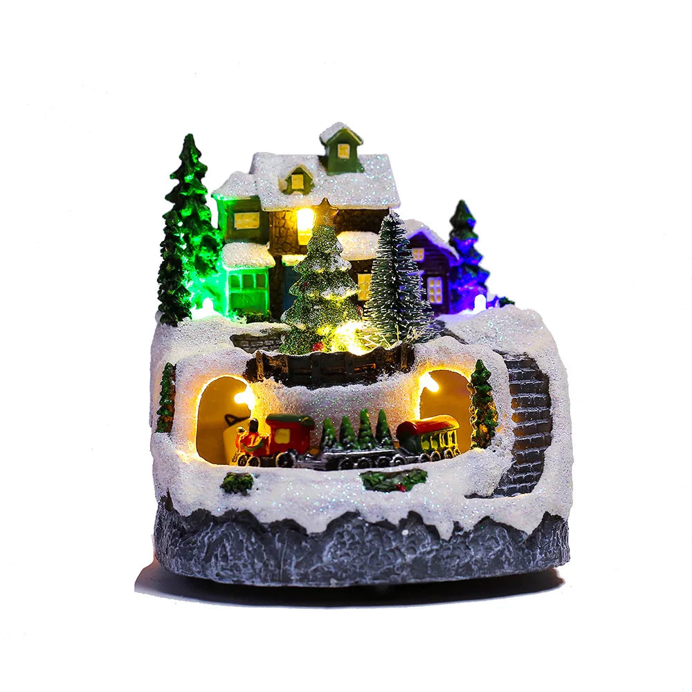 Christmas House Village Electric Music Box Glowing Christmas Snow Village Santa Claus House Miniature Ornaments Xmas Decor