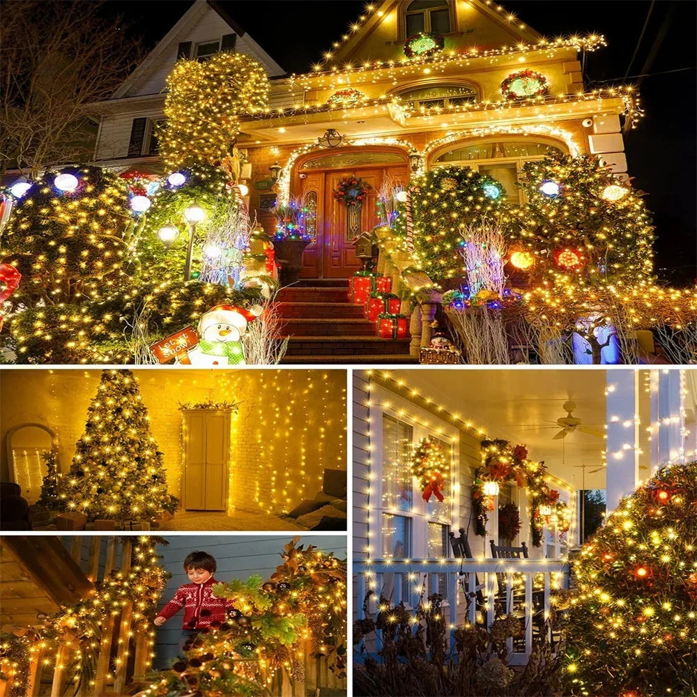 LED Green Wire Led String Fairy Lights US/EU Plug 110V/220V Waterproof LED Christmas Tree Holiday Home Garden Decoration Xmas