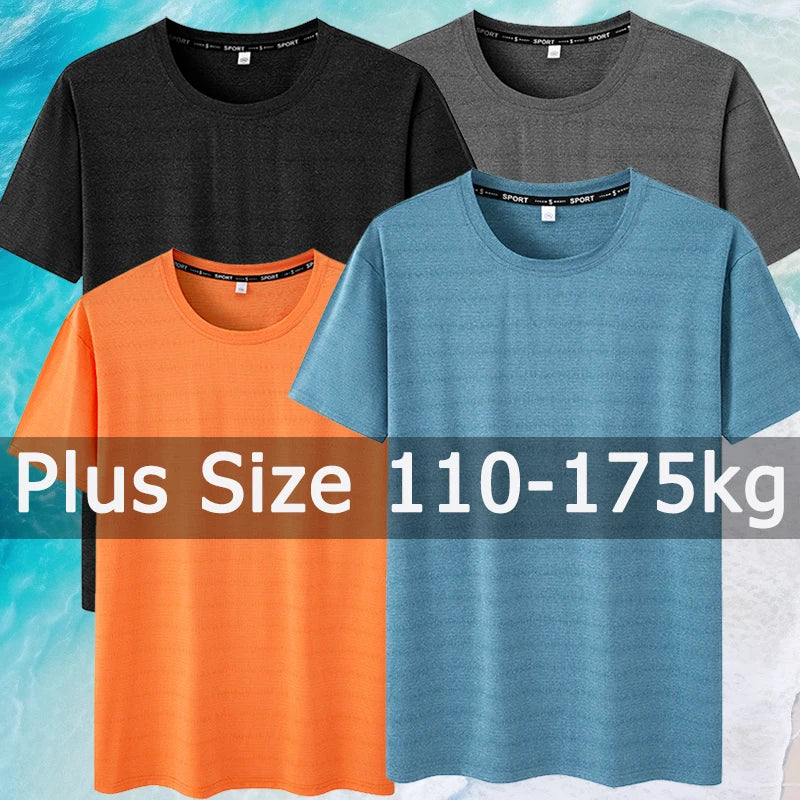 Plus Size T-Shirt Men 5XL 6XL 7XL 110-175kg Sport Quick Dry Breathable Running Gym Tees Round Neck Short Sleeve Oversized Tops