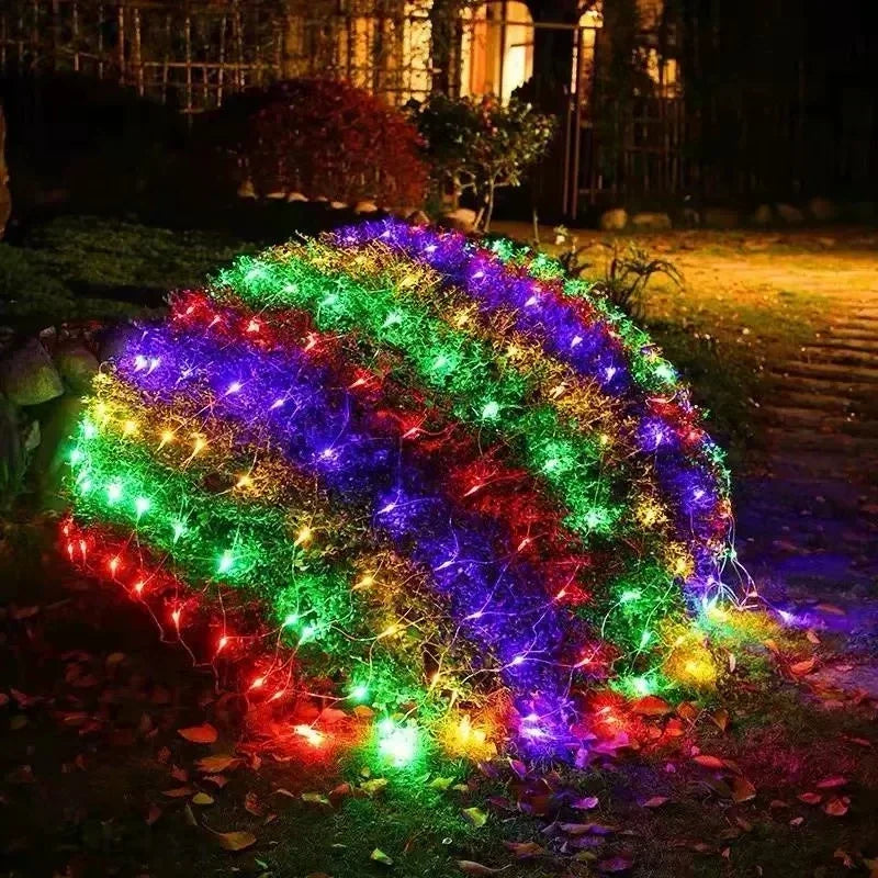 Garden Wall Outdoor Room Decoration Curtain LED Net Mesh Fairy Lights String Christmas Wedding Garland for Bedroom EU Plug 220V