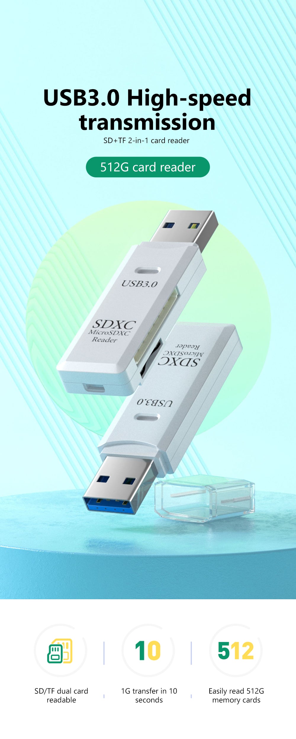 New 2 IN 1 High Speed Usb 3.0 Smart Cardreader Adapter Usb Card Reader For PC Laptop Accessories SD TF Card Memory