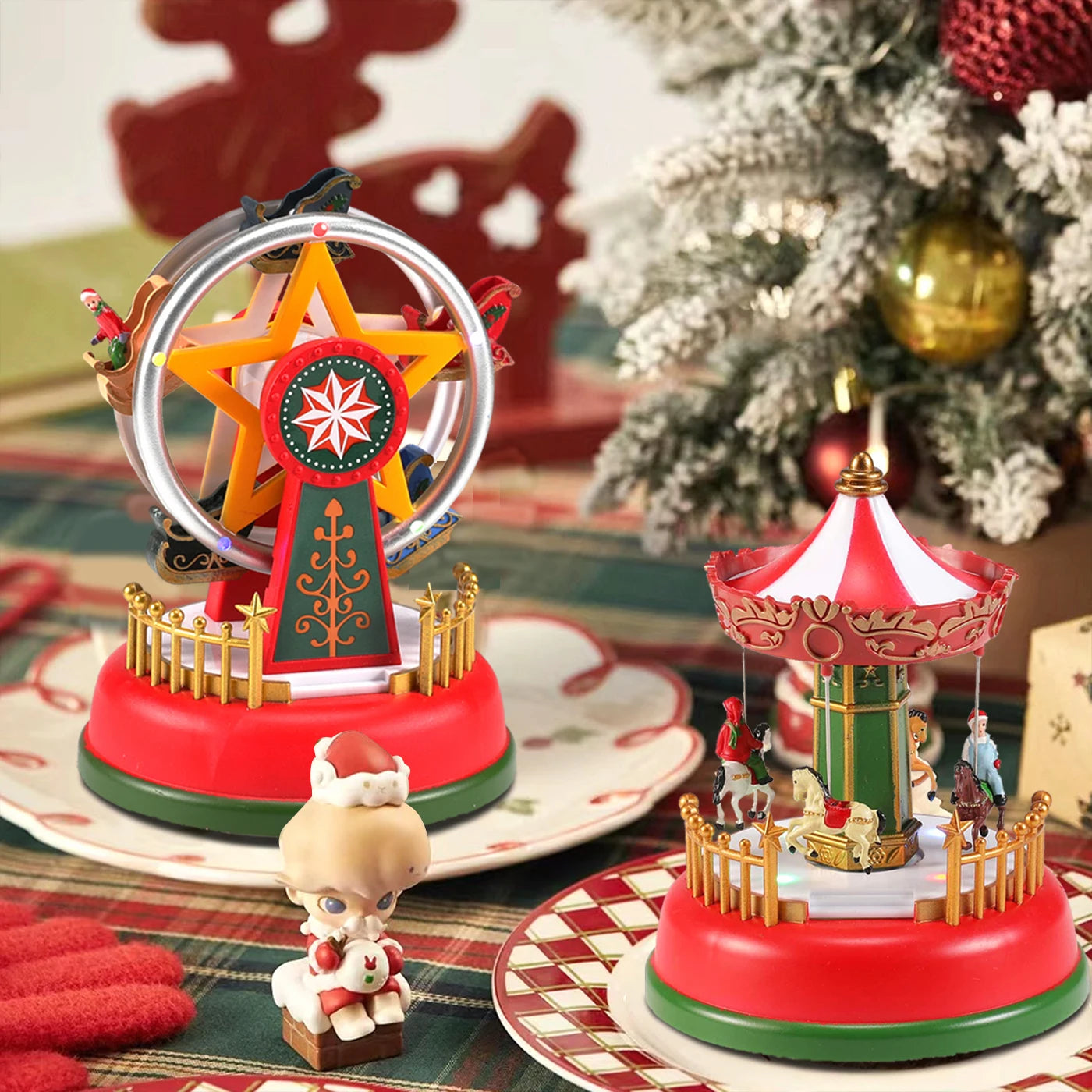 Christmas Luminous Music Carousel Ferris Wheel Christmas Eve Gift Ornament Glowing Carouse Xmas Party Night Light Decoration