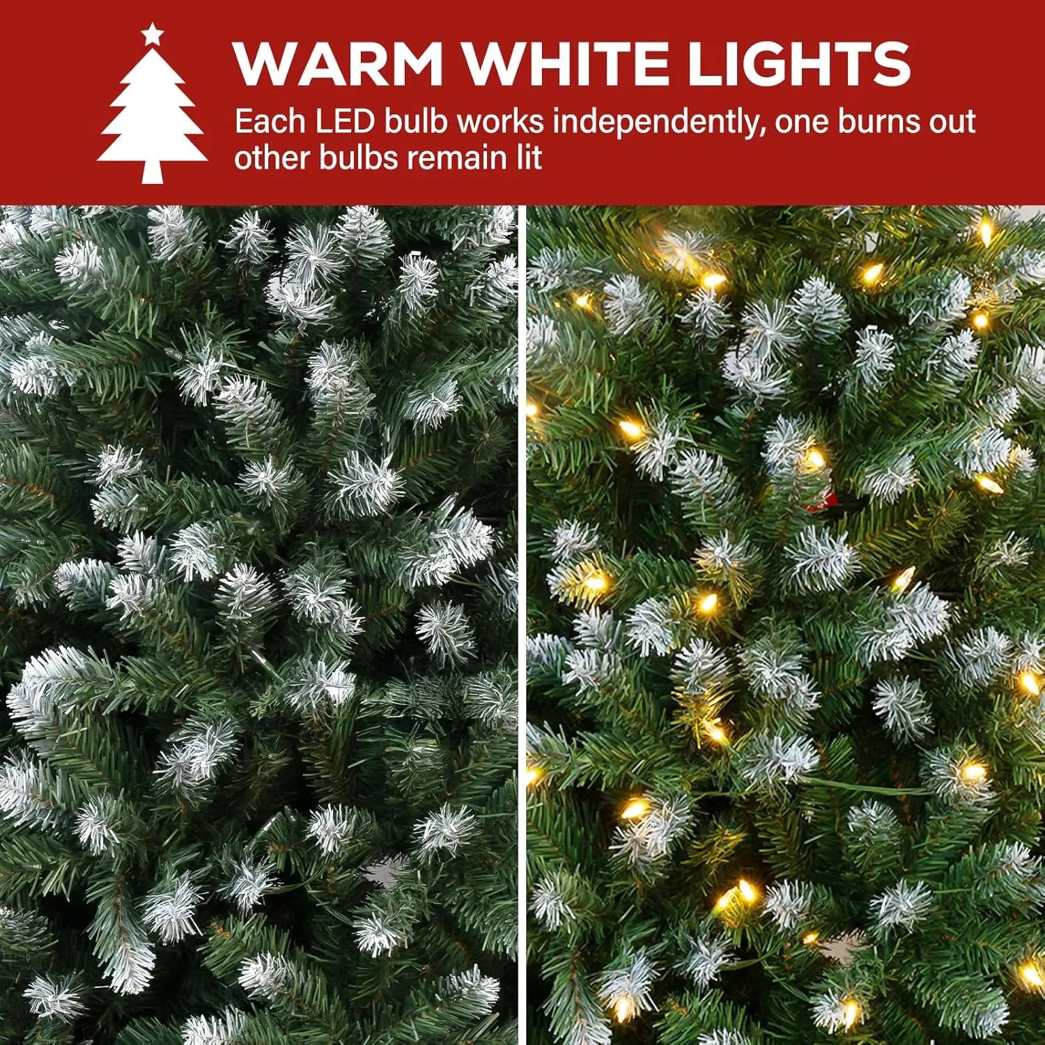 7.5 ft Prelit Christmas Tree, 350 Warm White Lights, 1446 Branch Tips, Metal Stand
